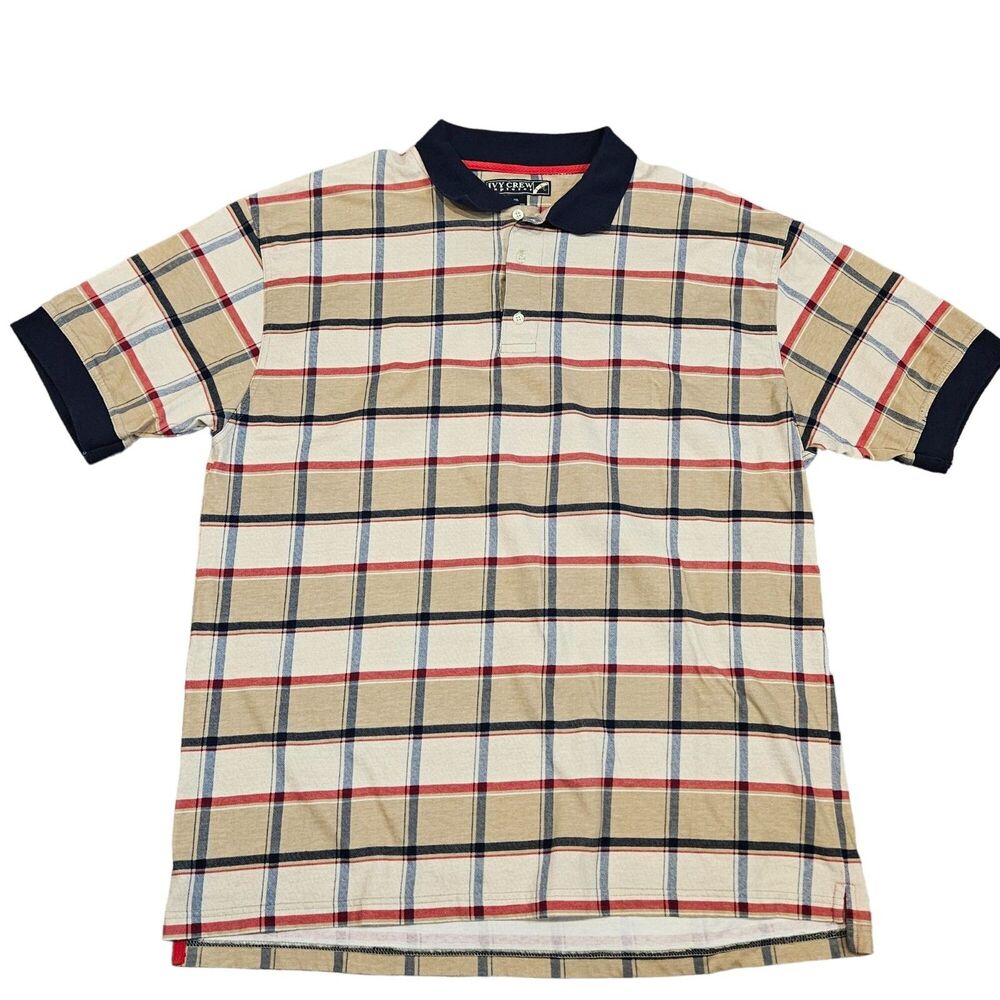 Ivy Crew Explorer Men's Short Sleeve Checkered Polo Shirt Size XXL 100% Cotton